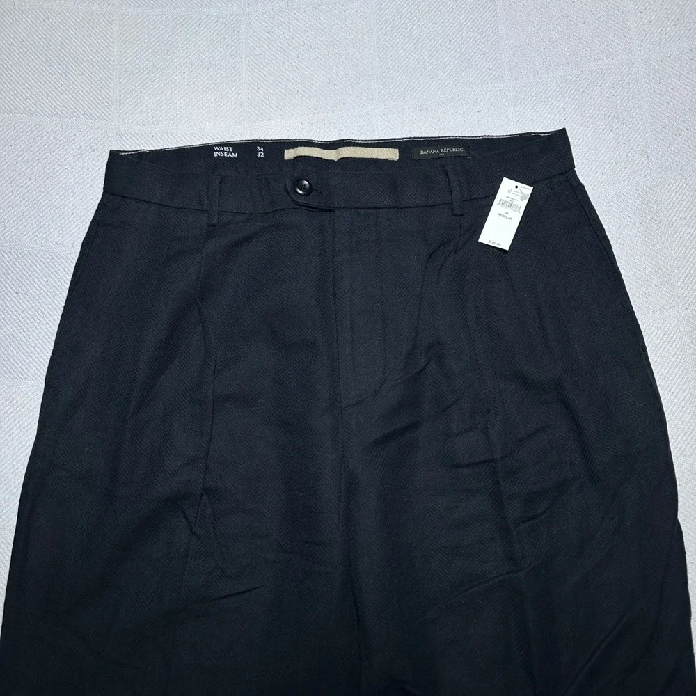 NEW Banana Republic Relaxed Wide Leg Pant 34x32 Pleated Linen Cotton Herringbone